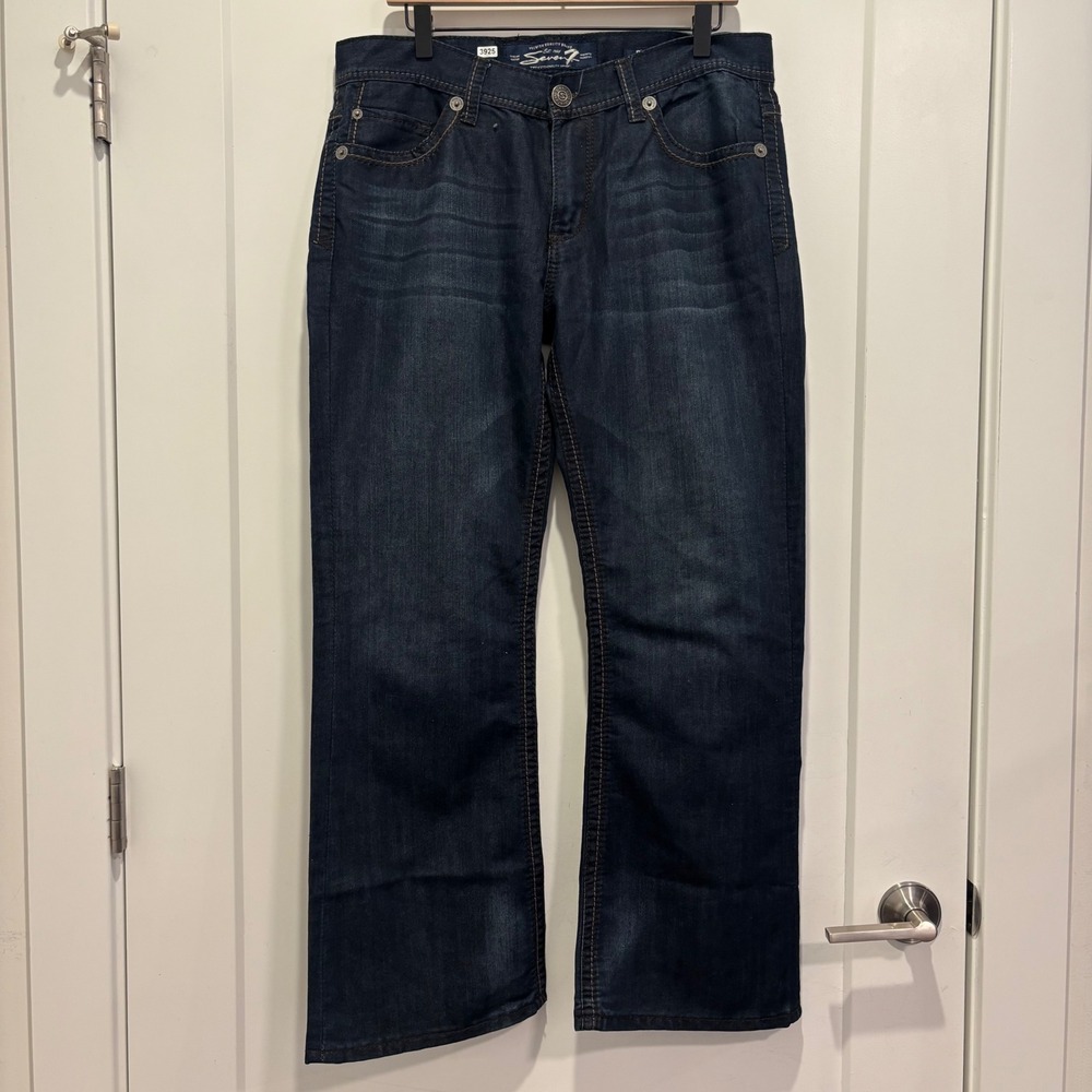 Seven7 Dark Wash Bootcut Jeans Mens 34x30 Contrast Stitch Flap Pocket Denim